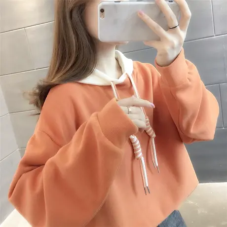 2023年秋季新款韩版宽松时尚连帽卫衣女假两件网红拼色外套上衣潮商品大图