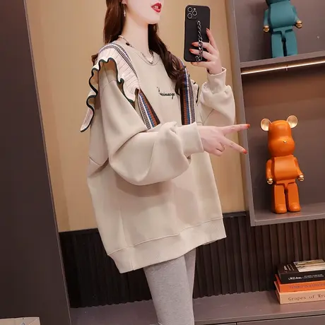 加绒加厚卫衣女2023新款秋冬爆款时尚洋气减龄宽松设计感上衣外套商品大图