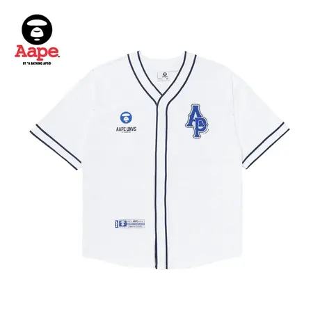 Aape旗舰店男装春夏猿颜徽章廓形字母摁扣棒球短袖T恤1351XXK商品大图
