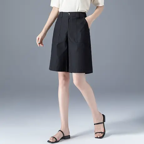 黑色短裤女夏季薄款冰丝五分裤女夏2023新款a字阔腿中裤天丝5分裤商品大图