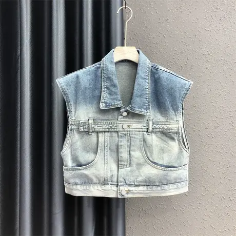 个性渐变设计感辣妹工装马甲欧货潮2023女夏新款宽松显瘦牛仔外套图片