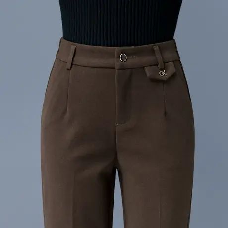 高腰西装裤女秋冬毛呢2023新款设计感直筒加厚显瘦哈伦裤百搭西裤图片