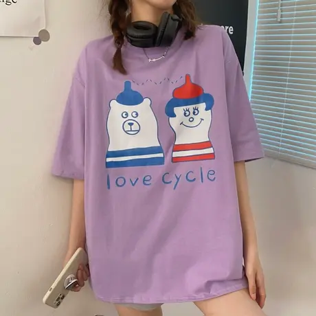 美式复古短袖t恤女夏季纯棉宽松韩版ins半袖设计感小众港风上衣服商品大图