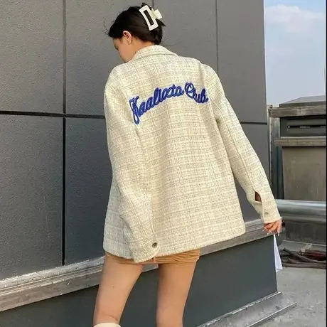 vintage外套女春秋小香风上衣高级感炸街美式复古开衫棒球服ins潮图片