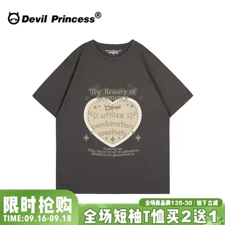 vintage复古风深灰色短袖女t恤宽松大版美式ins潮牌正肩半袖上衣图片