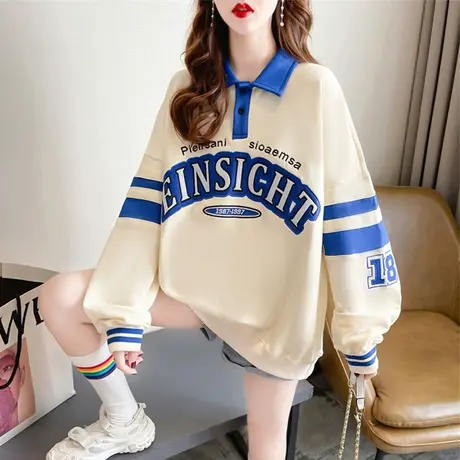 卫衣女春秋季韩版宽松薄款bf慵懒风ins日系翻领polo衫上衣外套潮图片