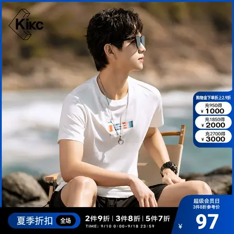 kikc短袖T恤男2022夏季新款ins潮流白色圆领休闲男士时尚半袖上衣图片