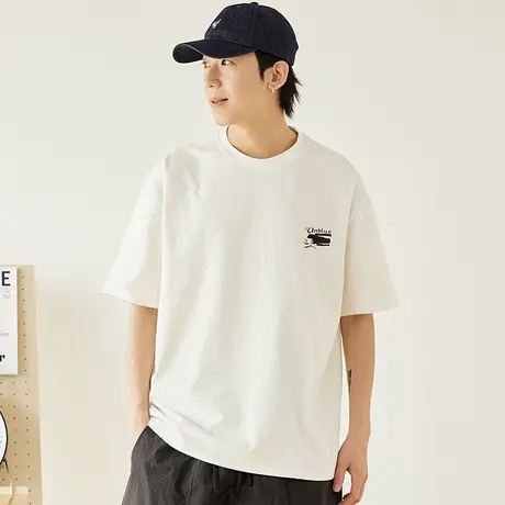 印第安伐木印花日系复古T恤短袖男款白色重磅纯棉大码潮牌体恤衫图片