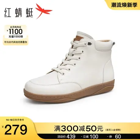 红蜻蜓复古高帮鞋2023秋冬新款女鞋软底舒适休闲鞋加绒户外短筒靴商品大图