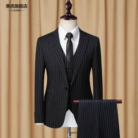 西装男套装韩版修身新郎结婚礼服条纹休闲小西装男士正装英伦风潮商品大图