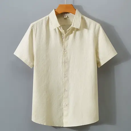 亚麻休闲衬衫男夏季薄款免烫灰色衬衣短袖宽松男士棉麻上衣外套潮商品大图