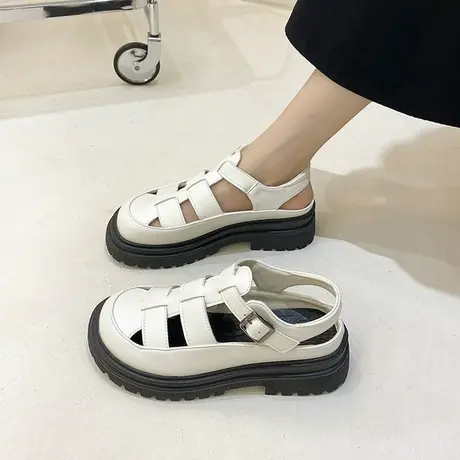 包头凉鞋女韩系2022年夏季新款厚底增高复古罗马学生洞洞时尚单鞋商品大图