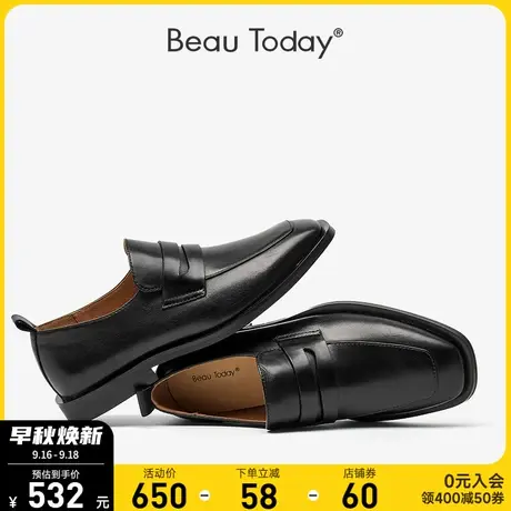 BeauToday英伦风乐福鞋女BT春秋新款小众设计单鞋厚底黑色小皮鞋商品大图