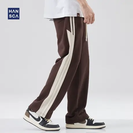 hansca卫裤男春季重磅直筒宽松美式休闲运动撞色潮流条纹拖地长裤商品大图