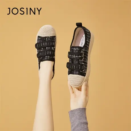 Josiny/卓诗尼小香风板鞋女2024新款春季网面透气帆布鞋百搭女鞋商品大图