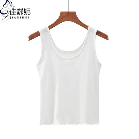 夏季新款韩版圆领荷叶下摆短款纯欲修身纯棉纯色上衣内搭女背心图片