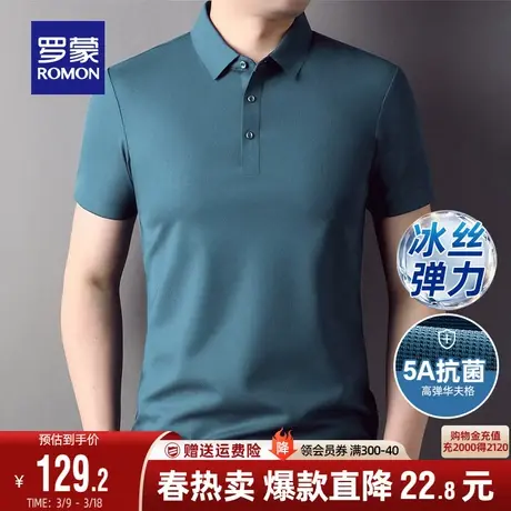 【5A抗菌+冰丝弹力】罗蒙POLO衫男士华夫格短袖2024夏季新款T恤男商品大图
