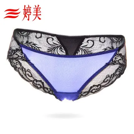 婷美性感内裤女士蕾丝低腰火辣全透明网纱薄款三角裤透气小内图片