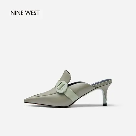 Nine West/玖熙包头半拖鞋女外穿中跟穆勒2023夏新款无后跟懒人鞋图片