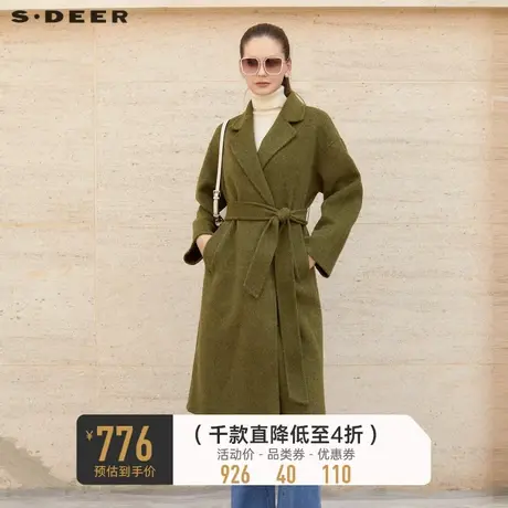 sdeer圣迪奥女装休闲西装领呢子收腰长款毛呢大衣长外套S23462503图片