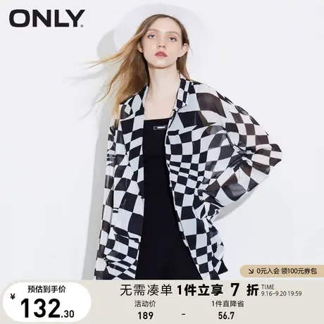 ONLY奥莱夏季潮流棋盘格两粒扣宽松透视薄西服女商品大图