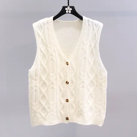 V领麻花针织马甲女2023年春装新款宽松显瘦无袖坎肩毛衣背心马夹商品大图