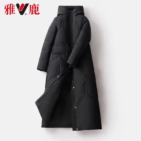 雅鹿黑色连帽羽绒服女中长款2022冬季新款休闲宽松时尚保暖外套潮商品大图
