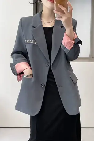2023春秋新款chic休闲纯色西装外套女小个子韩版气质短款西服上衣图片