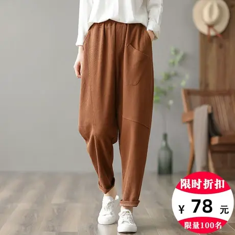 dza 复古高腰运动裤子女士休闲长裤春秋新款百搭显瘦直筒裤宽松裤图片