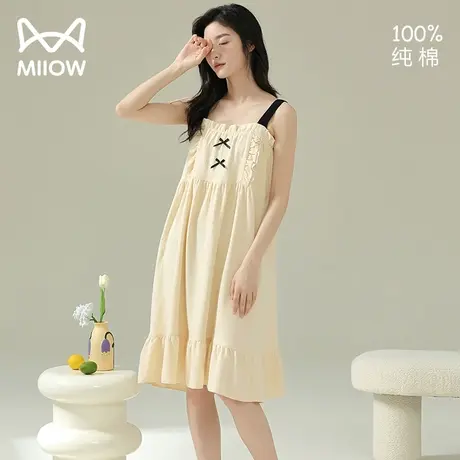 猫人公主风女士睡裙梭织纯棉甜美睡衣裙夏季薄款全棉中裙家居服图片