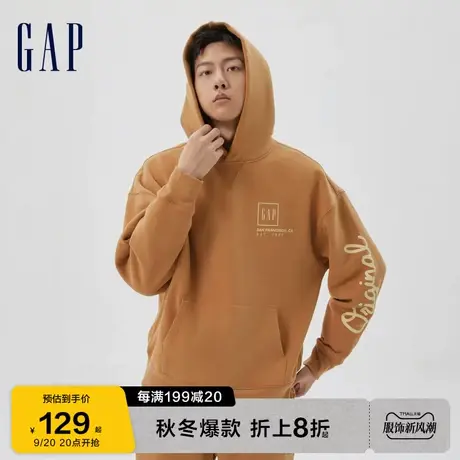 Gap男装秋季款LOGO碳素软磨抓绒宽松休闲卫衣505382情侣男女装图片