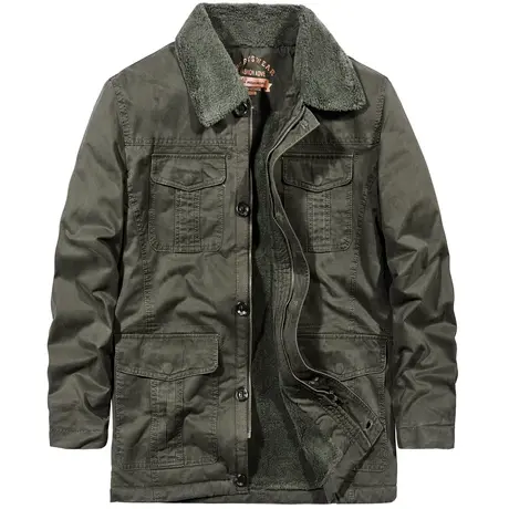 VIP冬季棉衣男中长款翻领休闲夹克大码纯棉工装外套加绒加厚棉袄商品大图