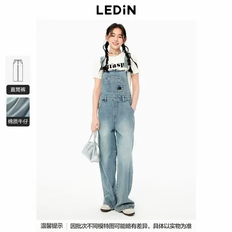 【商城同款】乐町绣花牛仔背带裤夏季新款休闲阔腿裤子C2HAE3141商品大图