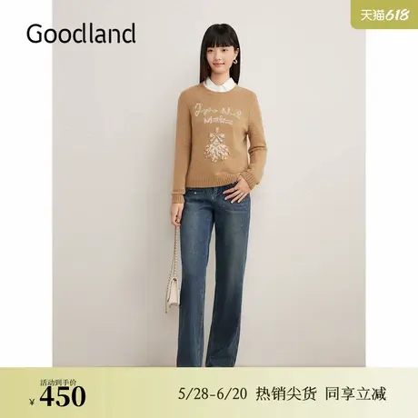 Goodland美地2024冬季新款羊毛亮丝钉珠蝴蝶结装饰毛针织衫图片