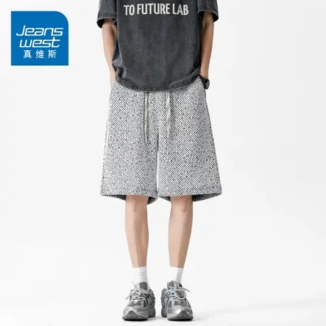 GQ真维斯工装短裤男士2025夏季薄款宽松条纹直筒运动五分裤子外穿商品大图