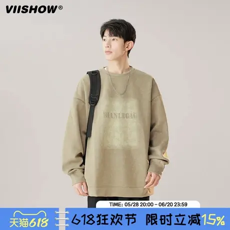 VIISHOW复古做旧字母印花圆领卫衣男士潮牌百搭宽松休闲上衣秋款图片
