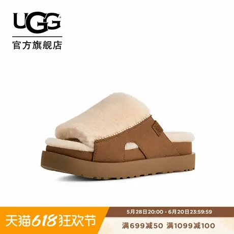 UGG秋季新款女士时尚舒适厚底露趾休闲简约一字毛毛拖鞋 1174551图片