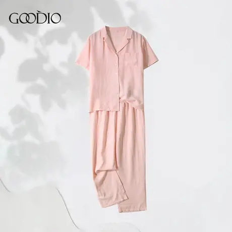 歌帝【直播专享】条纹翻领短袖女家居套装 GDB0186图片