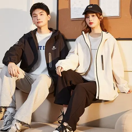 唐狮情侣外套冲锋少年上衣外套男女春秋季新款休闲户外情侣装图片