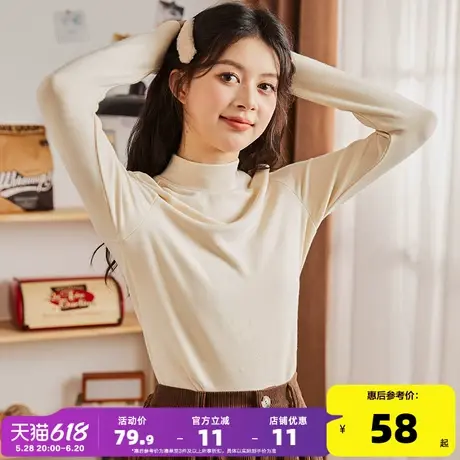 唐狮2025春季新款女针织半高领自发热打底衫女长袖百搭保暖上衣商品大图