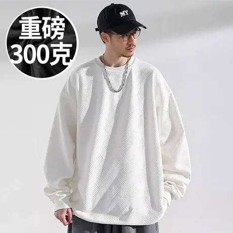 300斤重磅2025新款男士白色打底t恤加肥加大码男装男款春季长袖商品大图