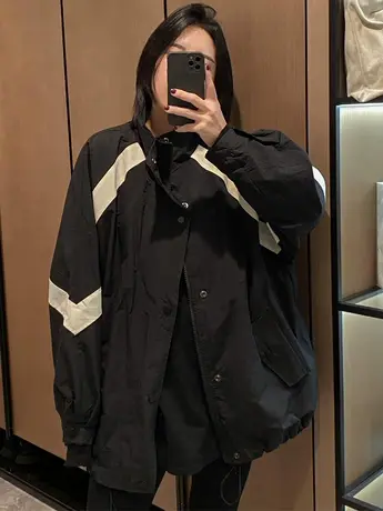 宽松休闲慵懒风棒球服外套女2023春秋新款冲锋衣韩版黑色风衣上衣图片