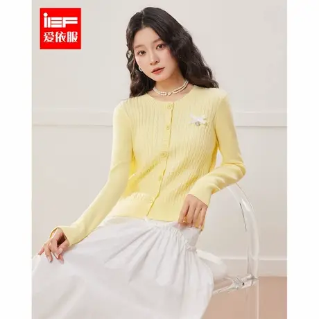 IEF/爱依服2025春季新款时尚温柔风蝴蝶结设计大码显瘦毛织外披图片