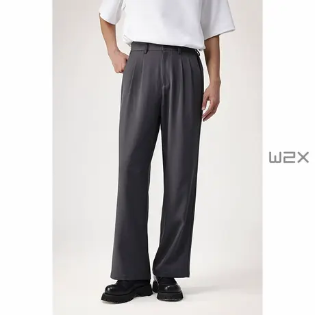 w2x2025春夏季新款垂坠感直筒宽松休闲裤商务休闲设计感小西装裤商品大图
