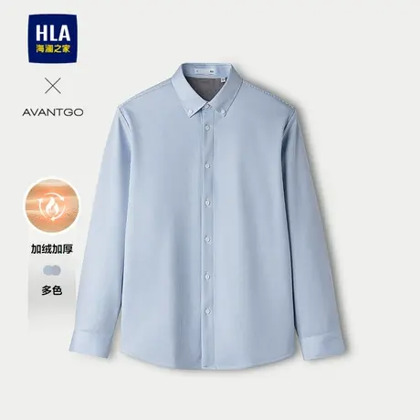 HLA/海澜之家轻商务经典系列长袖衬衫25秋冬新加绒加厚保暖上衣男图片