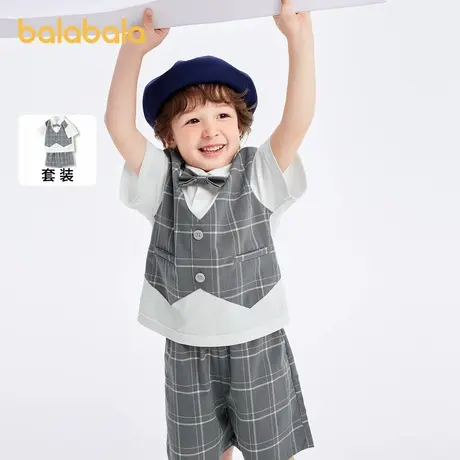 巴拉巴拉宝宝短袖套装男童夏装儿童2024新款童装礼服洋气格子西装图片