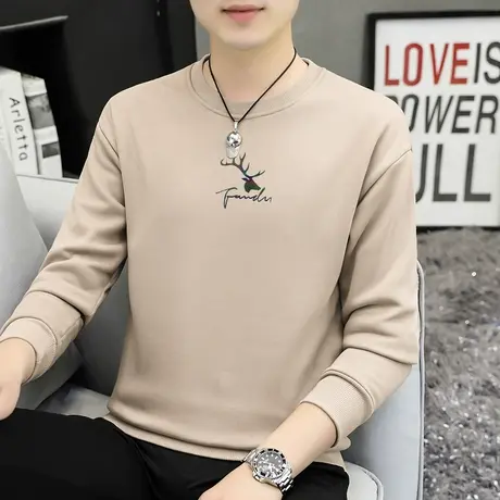 重磅纯棉卫衣男潮牌鹿头加绒加厚圆领套头无帽上衣摇粒绒长袖t恤商品大图