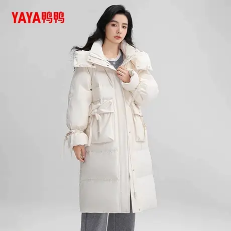 鸭鸭韩版羽绒服女中长款2024秋冬新品时尚连帽加厚保暖鸭绒外套X商品大图