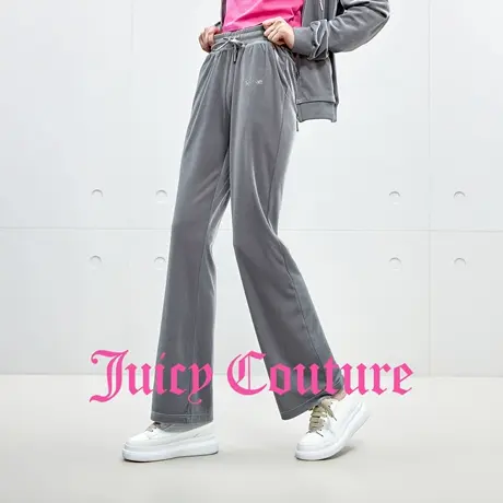 Juicy Couture橘滋休闲裤女2025年秋季新款烫钻丝绒微喇修身长裤商品大图