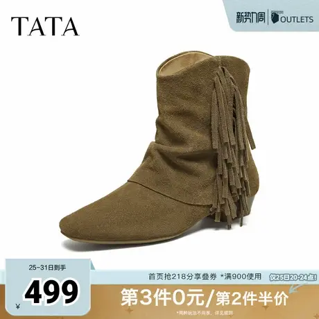 TATA他她靴子2025秋冬粗跟瘦瘦靴时装靴女堆堆靴复古短靴YXD01DD5图片